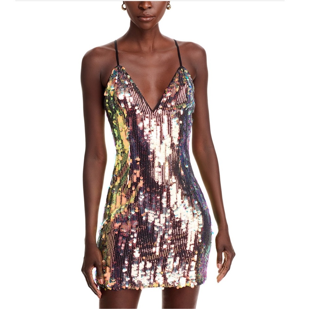 Ramy Brook‎ Emerald Sequin Mini Dress Iridescent V Neck Sleeveless Size 6